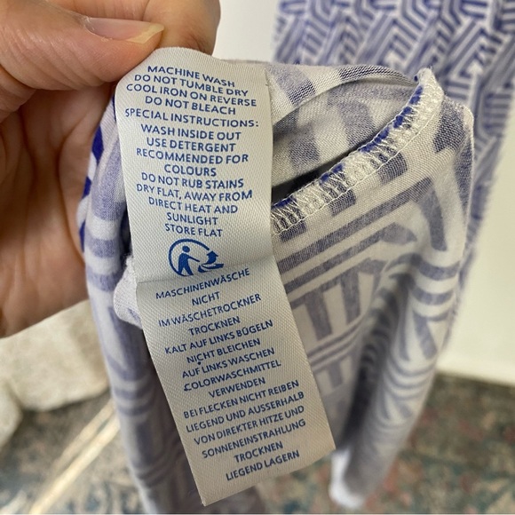 Boden Geo Wrap Maxi Dress Long Sleeve Women's Size 6 Blue White Stretch * - Picture 15 of 16